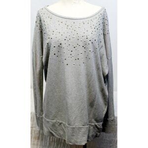 DKNY Jeans Gray Long Sleeve Blouse Silver Studded Top Women XL Boat Neck